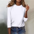 thumbnail image 1 of Shirt for Women's Fashion Casual Raglan Sleeve Round Neck 3/4 Sleeve Loose Solid Color T-Shirt Ladies Top, 1 of 5