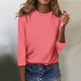 thumbnail image 1 of Shirt for Women's Fashion Casual Raglan Sleeve Round Neck 3/4 Sleeve Loose Solid Color T-Shirt Ladies Top, 1 of 5