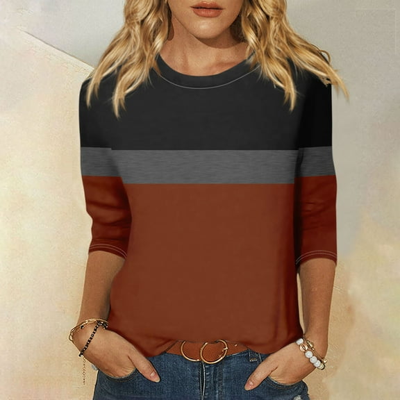 Shirt for Women's Fashion Casual Round Neck 3/4 Sleeve Loose Printed T-Shirt Ladies Top