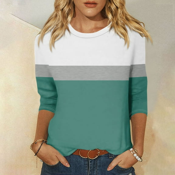 Shirt for Women's Fashion Casual Round Neck 3/4 Sleeve Loose Printed T-Shirt Ladies Top