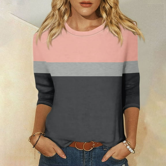 Shirt for Women's Fashion Casual Round Neck 3/4 Sleeve Loose Printed T-Shirt Ladies Top