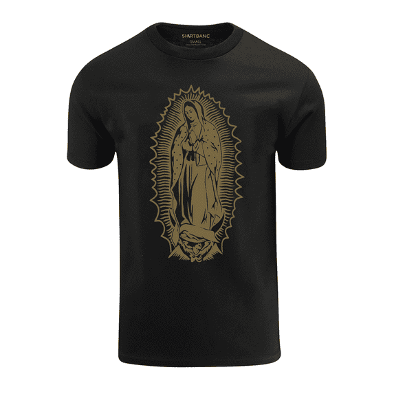 ShirtBANC Divine Inspiration Mens Golden Virgin Mary Shirt Praying Design Tee