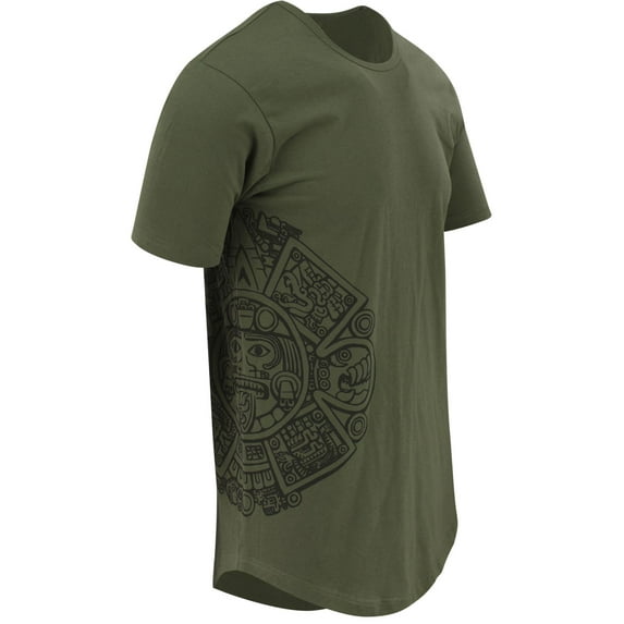 ShirtBANC Mayan Calendar Culture Mens Drop Cut Tail Shirts Side Dual Print Tee
