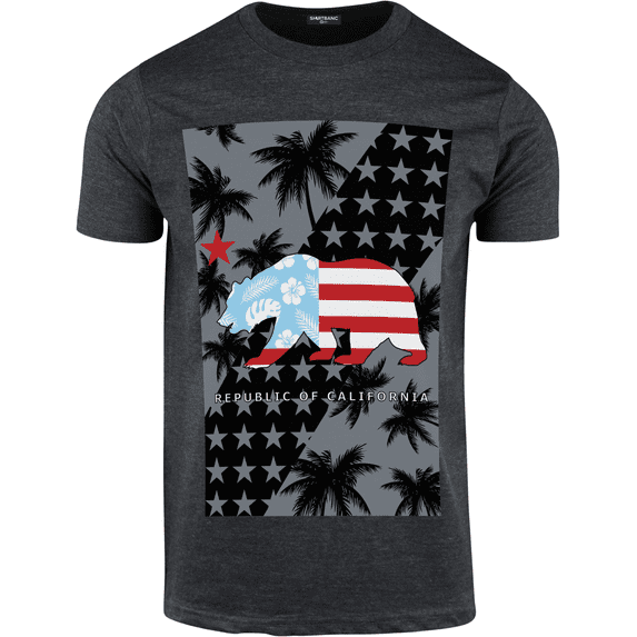 ShirtBANC Mens California Republic Star Shirt USA Flag Bear Palm Trees Tee
