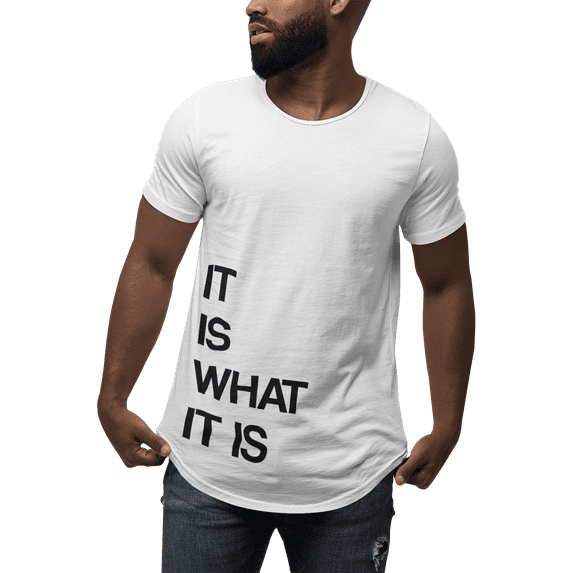 ShirtBANC Mens It Is What It Is Dropcut Shirt Bottom Right Design Funny Meme Tee