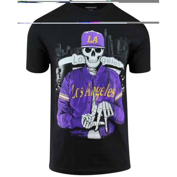 ShirtBANC Mens LA Basketball Skeleton Shirt Represent The City Keep Hating Tee