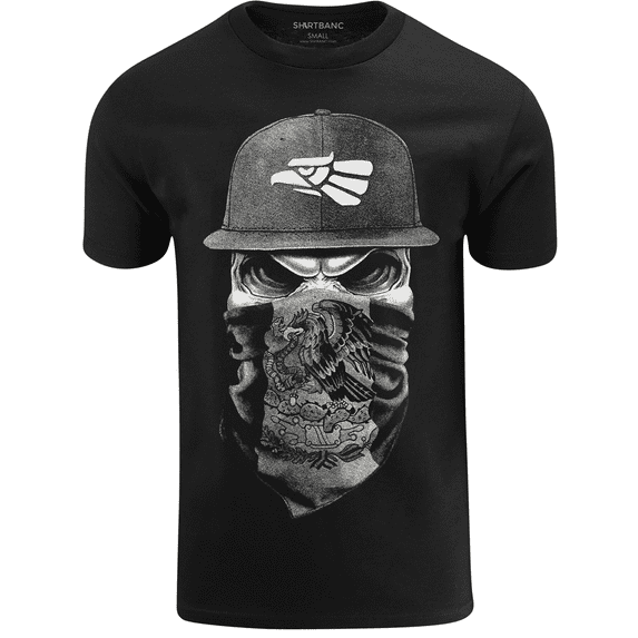 ShirtBANC Mens Mexican Calavera Skull Shirt Aztec Eagle Hat Flag Bandana Tee