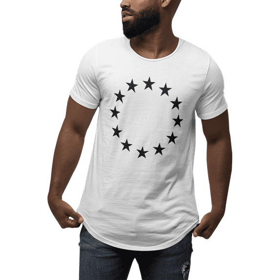 ShirtBANC Mens Stars Circle Dropcut Shirt Patriotic Style Comfortable Tee