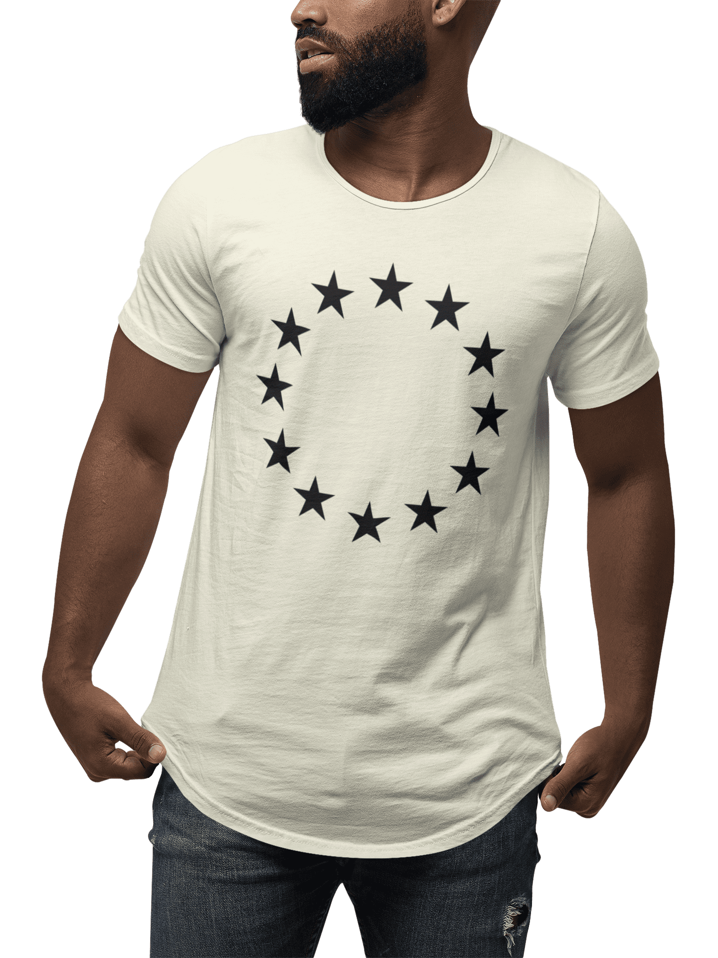 ShirtBANC Mens Stars Circle Dropcut Shirt Patriotic Style Comfortable