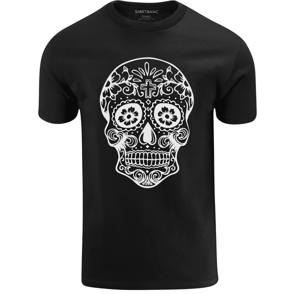ShirtBANC Mens Sugar Skull Shirt Rockabilly Day of the Dead Culture Design Tee