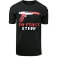 thumbnail image 1 of ShirtBANC My First Strap 8bit Mens Shirt Red Gun Tee, 1 of 3
