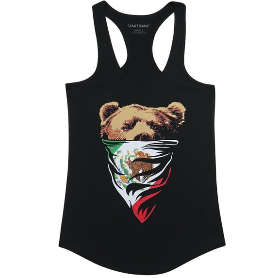 ShirtBANC Original Womens Bandana Bear Racer Back Tank Tops (Bandana Bear Mexican Flag, M)