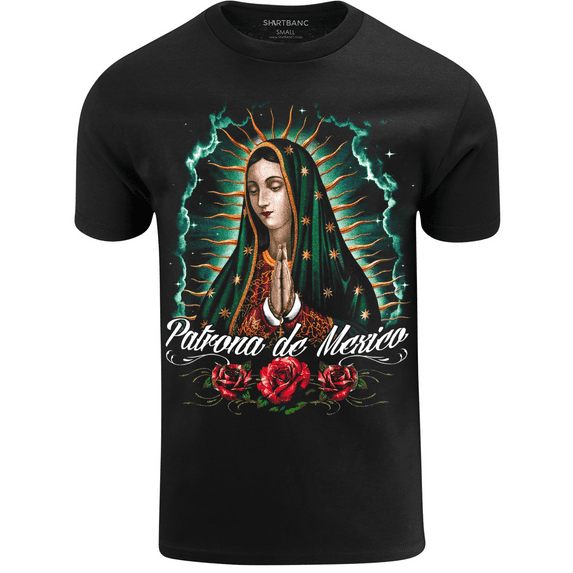 ShirtBANC Patrona De Mexico Mens Shirt Virgin Mary Rose Devotion Design Tee