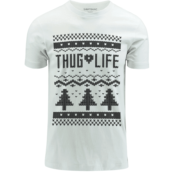 ShirtBANC Thug Life Mens Christmas Tree Ugly Xmas Sweater Festive Wrap Shirt