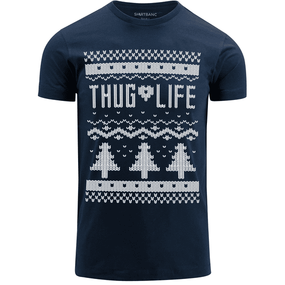 ShirtBANC Thug Life Mens Christmas Tree Ugly Xmas Sweater Festive Wrap Shirt