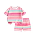 thumbnail image 1 of Shirts 2PC Sets for Kids Girl Boy Summer Fall Rainbow Print Match Lounge Two Piece Striped Straight Leg Tops Tees Shorts 2PC Sets Kid 2026 Clothing 9 Years, 1 of 5
