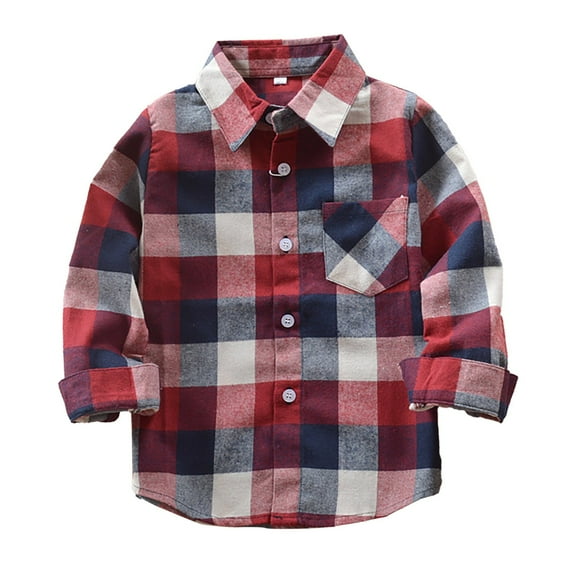 Shirts For Boys 10-12 Toddler Boy Plaid Shirt Boys Plaid Shirt Long Sleeve Button Down Flannel Shirts Toddler Western Shirts Spring Fall Jacket Casual School Clothes Red 4-5 Years