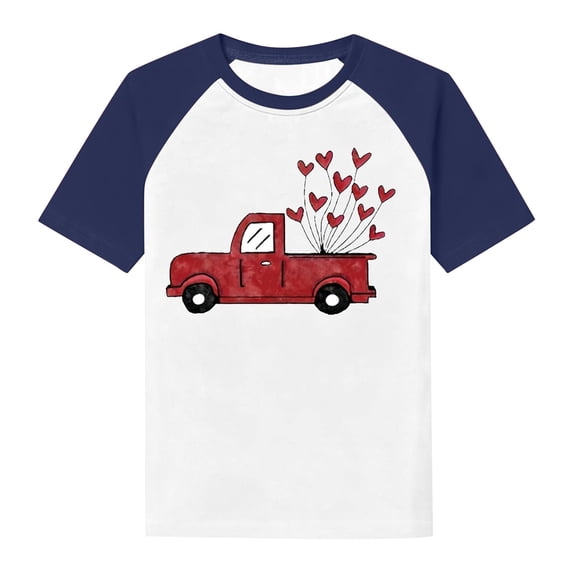 Shirts for Boys , Cowboy Shirts for Boys , Birthday Boy Shirt 7,Boys Valentine's Day Graphic Short Sleeve Tee Cute Heart Print Casual Comfortable Kids Top