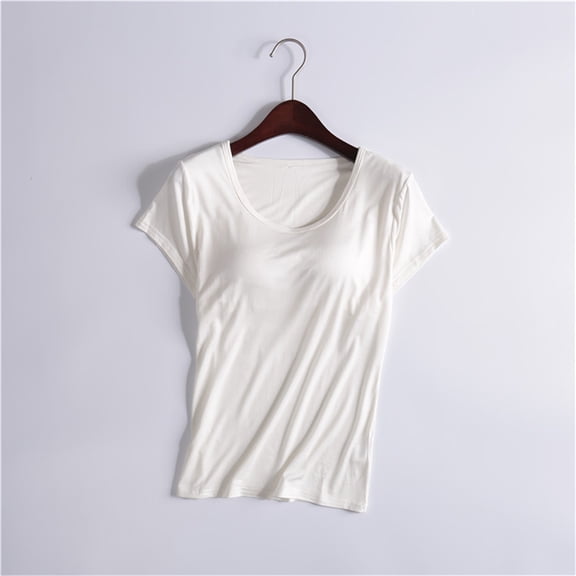 Shirts With Built In Bra No Bra Needed Womens Summer Tops Stretchy Lightweight Bra Top Trendy Summer Tops Summer Cami Shirt Built In Bra Tops Non Padded Cotton Cami Basic Tee Shirt Beige L