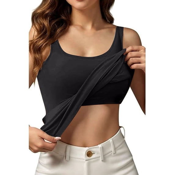 Shirts with Built in Bra Womens Tank Tops with Built in Bras Summer Casual Crew Neck Sleeveless Camisole Plus Size Padded Workout TopsBlackBlackTank Tops Womens Tank Tops