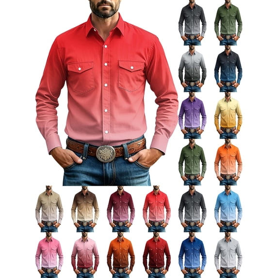 Shirts Clothes Everyday Wear Men's Solid Color Long Sleeved Button Up Lapel Casual Business Shirt Watermelon Red Xxxl