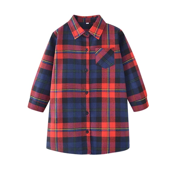Shirts For Girls 10-12 Girls Toddler Plaid Pleated Mini Dress Button Down Plaid Flannel Shirts Long Sleeve Casual Dress Wine, 5-6 Years