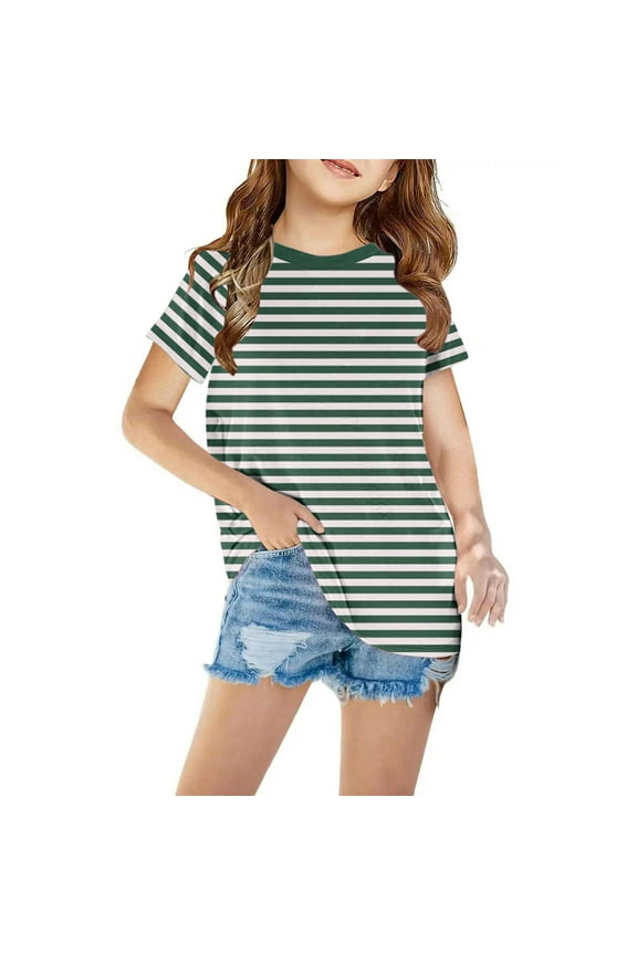 Shirts For Kids Short Sleeve Graphic T-Shirt Round Neck Crop Top For 3-14 Years Girls And Boy T-Shirt Tee Long Night Shirts For Ladies Breton Stripe Top Sweetheart Shirts