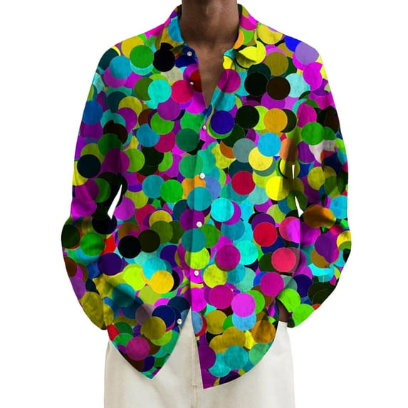 Shirts For Men Casual Carnival Style 3D Full Printed Long Sleeve Button Down Lapel Blouses Loose Comfortable Fall Tops Yellow XXXL