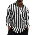 thumbnail image 1 of Shirts For Men Casual Striped Print Long Sleeve Button Down Lapel Blouse With Pocket Comfortable Loose Fall Tops Black L, 1 of 7
