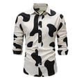 thumbnail image 1 of Shirts For Men Casual White Cow Print Long Sleeve Button Down Lapel Blouses Comfortable Loose Fall Tops White XXL, 1 of 4
