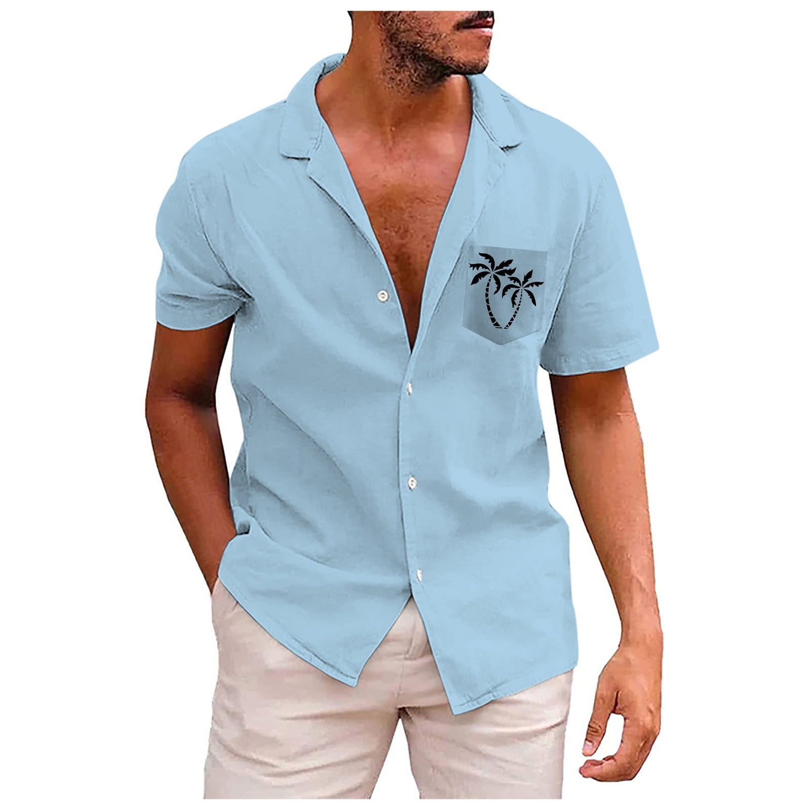 Shirts For Men Male Pocket Short Sleeve Summer Casual 3D Printing ...