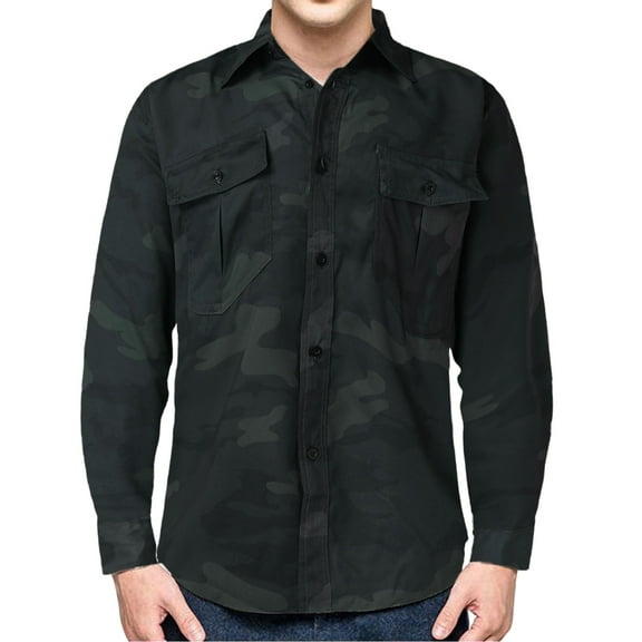 Shirts For Men Mens Casual Loose Trend Double Pocket Washed Camouflage Cargo Long Sleeve Shirt Blouse For Men