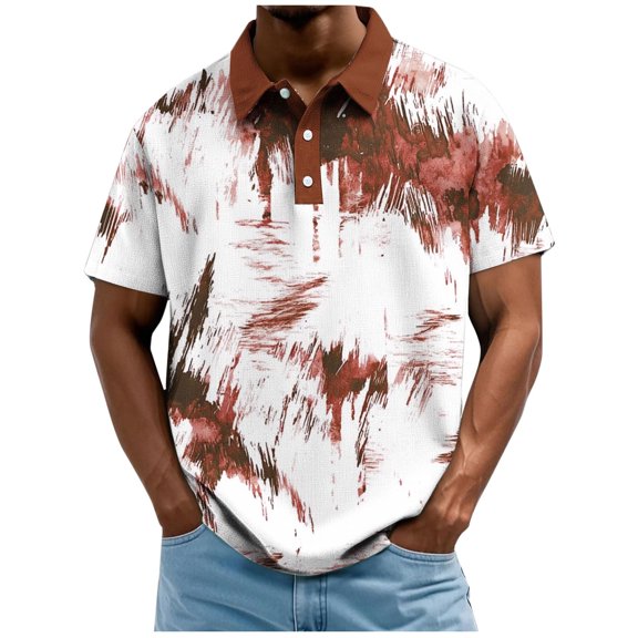 Shirts For Men Printed Short Sleeve Button Collar Casual Summer Golf Style Pullover Tops For Vacation Weekend Office Leisure Daily Wear And Travel
