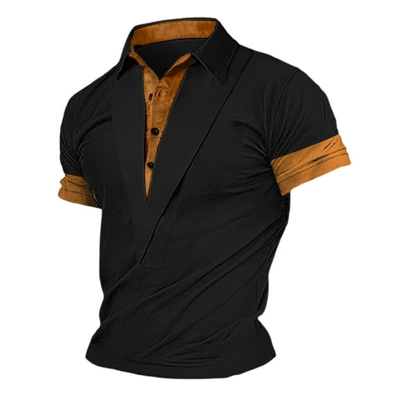 Shirts For Men Qiggri Men's Casual Fashion Solid Color Lapel Top T-shirt Short Sleeved Round Neck Top/Shirt Mens Shirts Casual