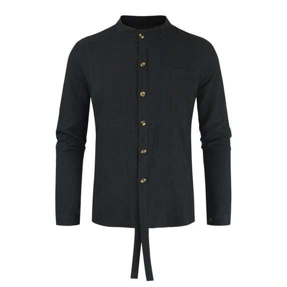 Shirts For Men Regular-Fit Solid Collar Stand-Up Color Long-Sleeved Button Shirt Shirts
