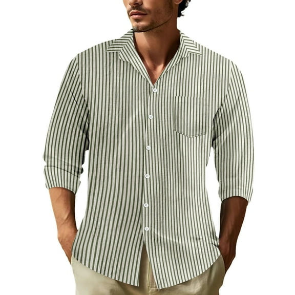 Shirts For Men Striped Long Sleeve Button Down Lapel Blouses Casual Outdoor Comfortable Loose Fall Tops Green S