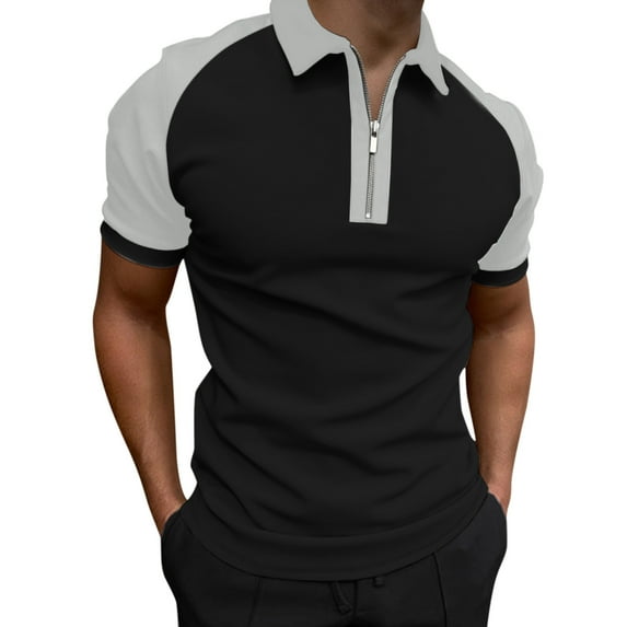 Shirts For Men Summer Solid Patchwork T Shirt Turn Down Collar Raglan Sleeve Tops T Shirt