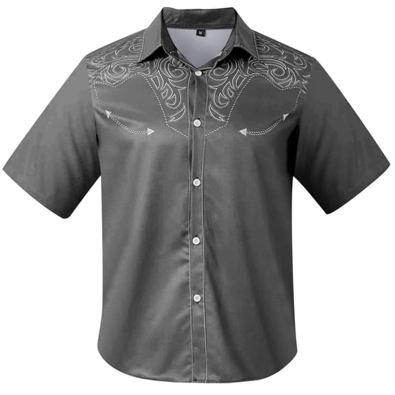 Shirts for Men Western Cowboy 3D Printed Short Sleeve Button Down Lapel Business Blouses Casual Loose Comfortable Summer Tops Grey L