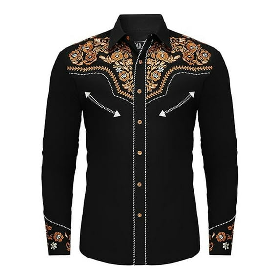 Shirts for Men Western Cowboy Embroidered Long Sleeve Button Down Lapel Business Blouses Casual Comfortable Slim Fit Summer Tops Orange XXXL