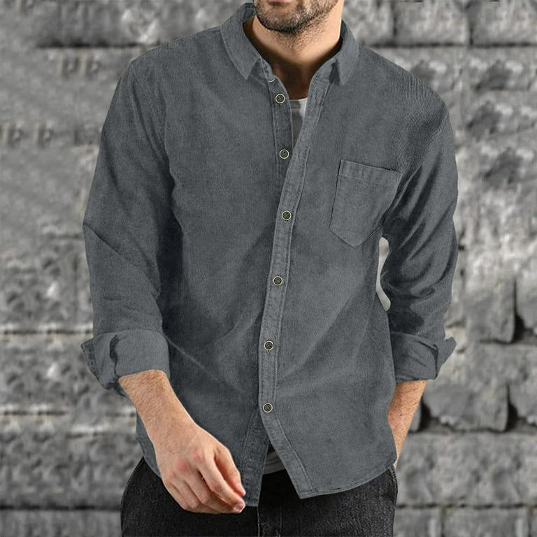 Dark Gray Tshirt Dress Mens Autumn Winter Corduroy Shirts Casual