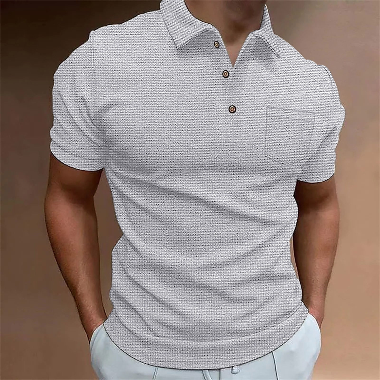 Shirts For Mens Waffles Knit Shirts Short Sleeve Slim Fit Golf Casual