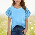 thumbnail image 1 of Summer Tops for Girls Size 3-14Y Ruffle Short Sleeve Crew Neck Solid Color T-Shirts Summer Casual Lightweight Tops Tween Girls Trendy ClothesSky Blue, 1 of 8