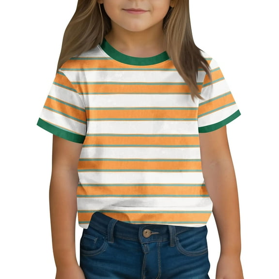 T-Shirts Size 3-14 Years for Children Boys and Girls Short Sleeve Crew Neck Striped Summer Saving Clerance Kids' Sports Breathable Tops Orange