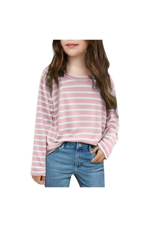 Shirts For Teens Girls Tshirt Girls Casual Long Sleeve T Shirts Kids Loose Soft Striped Color Block Tunic Tops Fall Tees Blouses Pink 3-4 Years
