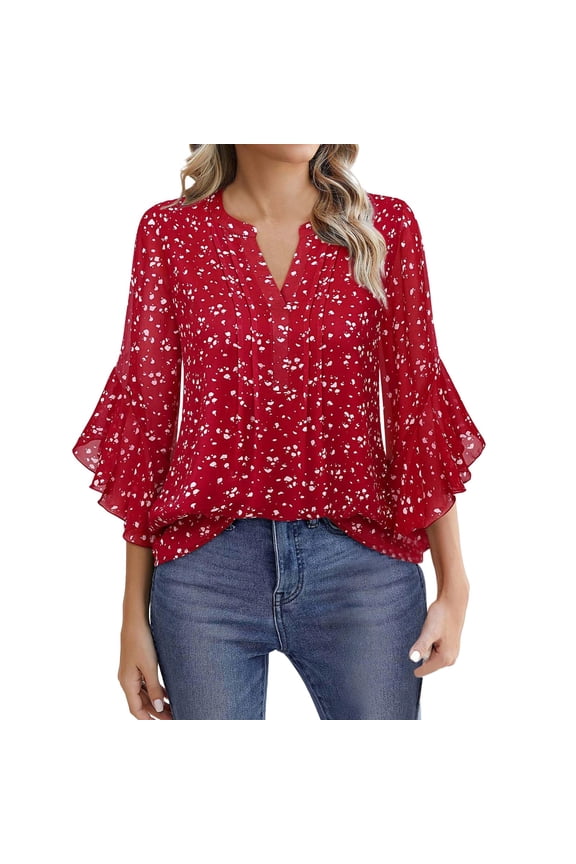 Shirts For Women 3/4 Sleeve Tops Casual Business Work Blouses Chiffon Shirts Womens Tops