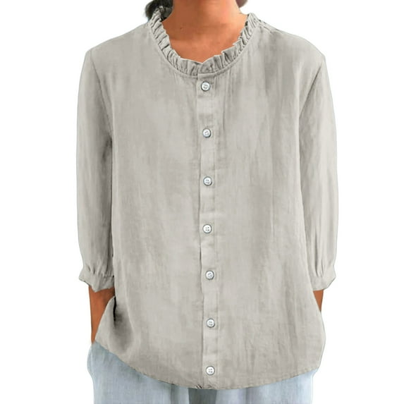 Shirts For Women Autumn Lapel Art Solid Color Round Neck Loose Pullover Top Casual Shirt T Shirt Long Sleeve Shirts For Women