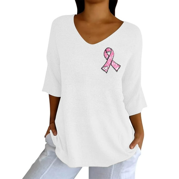 Shirts For Women Breast Cancer Awareness Print Shirt V Neck T Shirt Long Sleeve Shirts For Women
