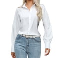 thumbnail image 1 of Shirts For Women Button Down Shirts Long Sleeve V Neck Tops Wrinkle Collared Work Solid Blouses Tops Womens Tops, 1 of 4