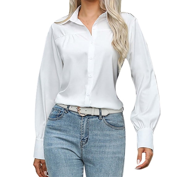 Shirts For Women Button Down Shirts Long Sleeve V Neck Tops Wrinkle Collared Work Solid Blouses Tops Womens Tops