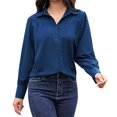 thumbnail image 1 of Shirts For Women Button Down Shirts Long Sleeve V Neck Tops Wrinkle Collared Work Solid Blouses Tops Womens Tops, 1 of 4